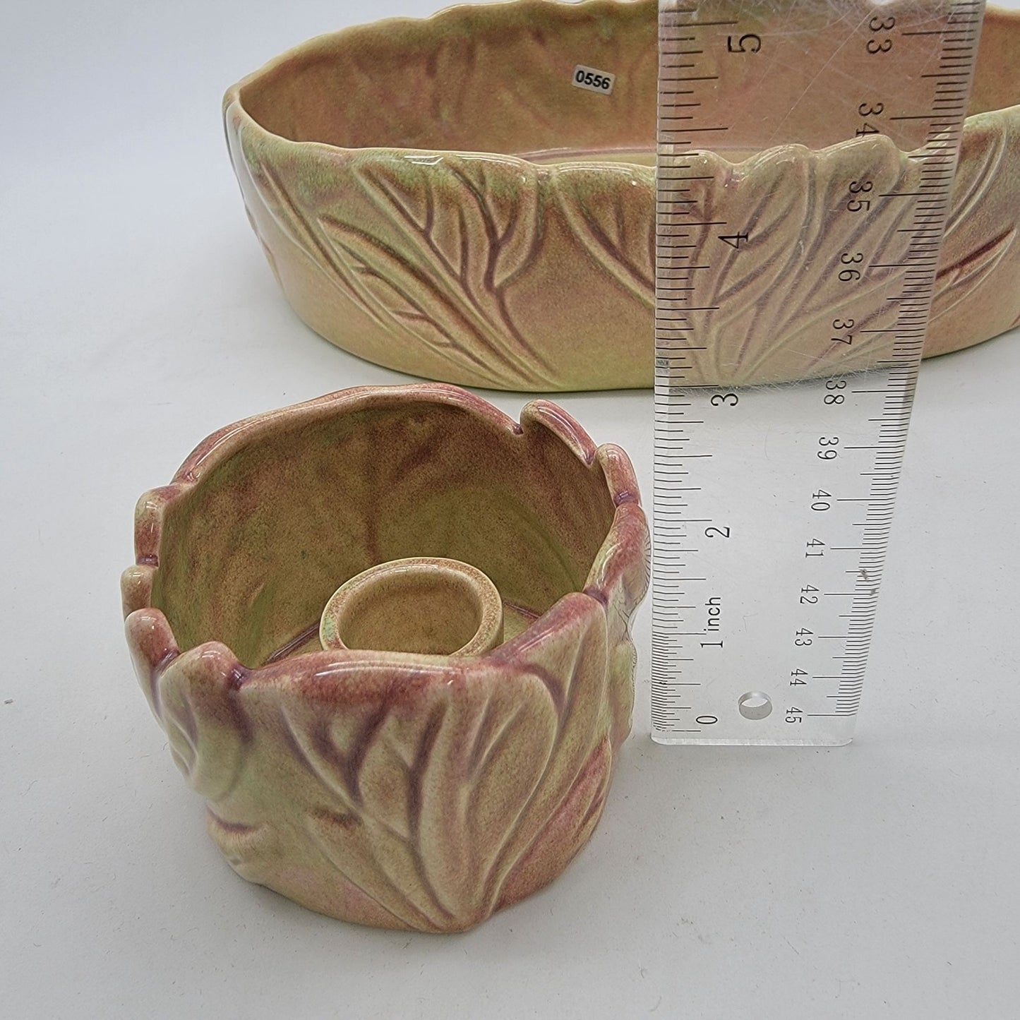 Vintage West Coast Pottery Leaf Low Planter or Serving Dish & Candle Holder