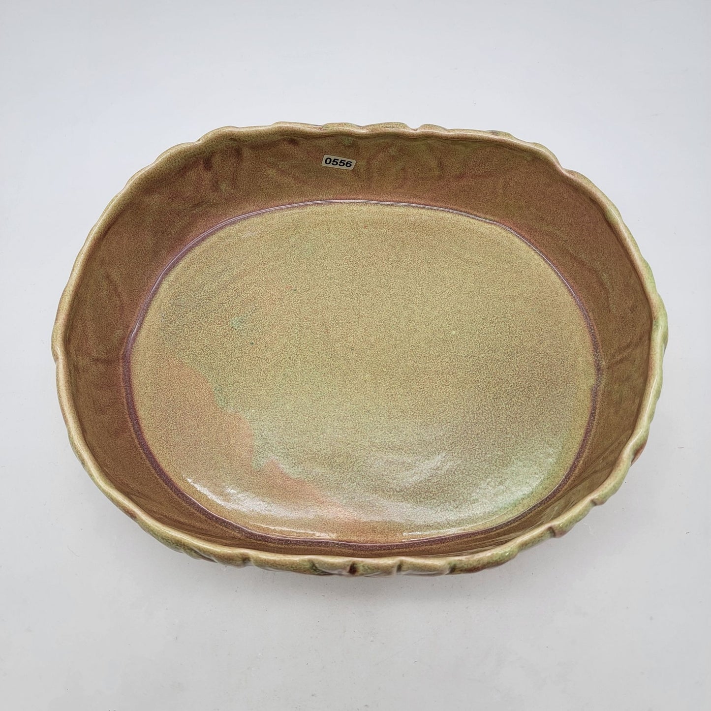 Vintage West Coast Pottery Leaf Low Planter or Serving Dish & Candle Holder