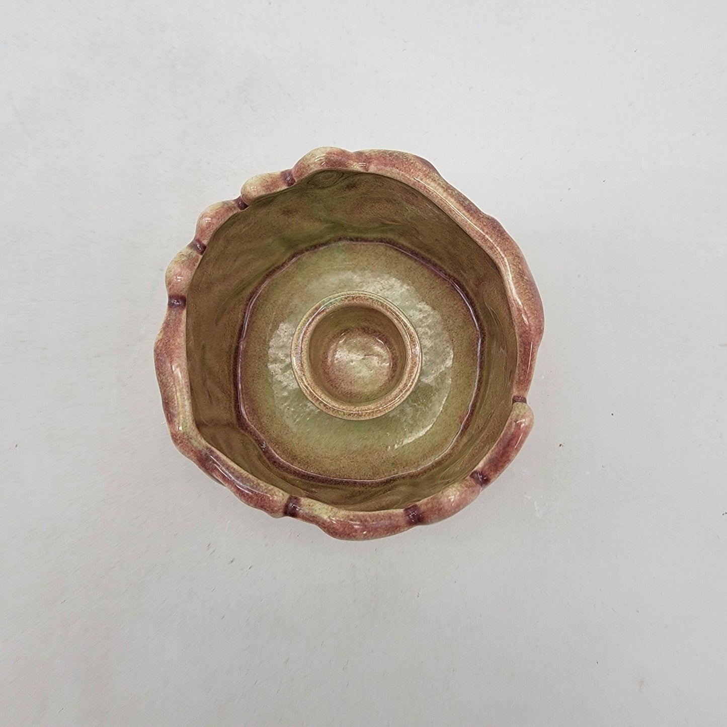Vintage West Coast Pottery Leaf Low Planter or Serving Dish & Candle Holder
