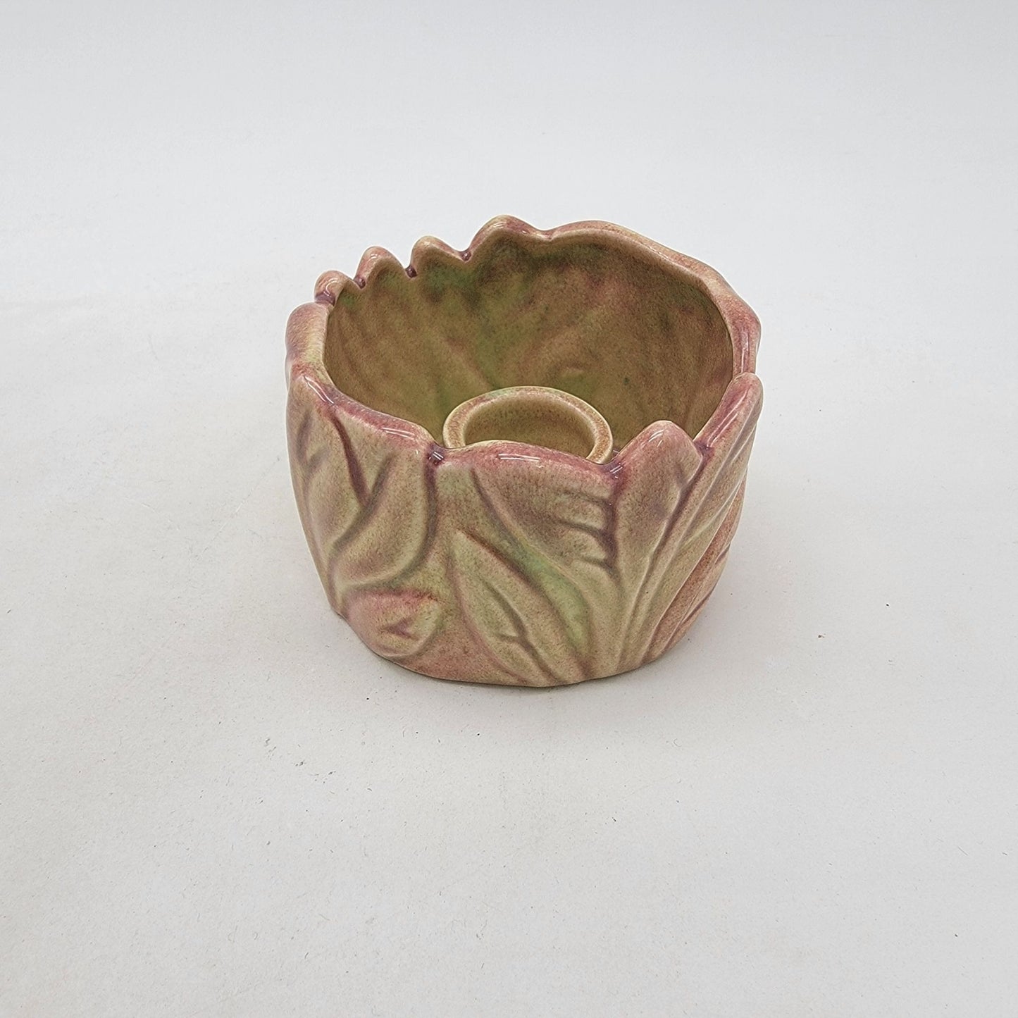 Vintage West Coast Pottery Leaf Low Planter or Serving Dish & Candle Holder