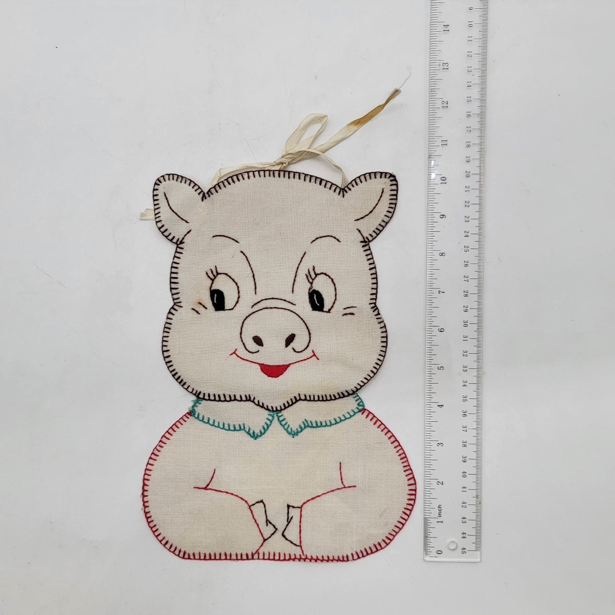 1930s Hand-Embroidered Pig Baby Bib