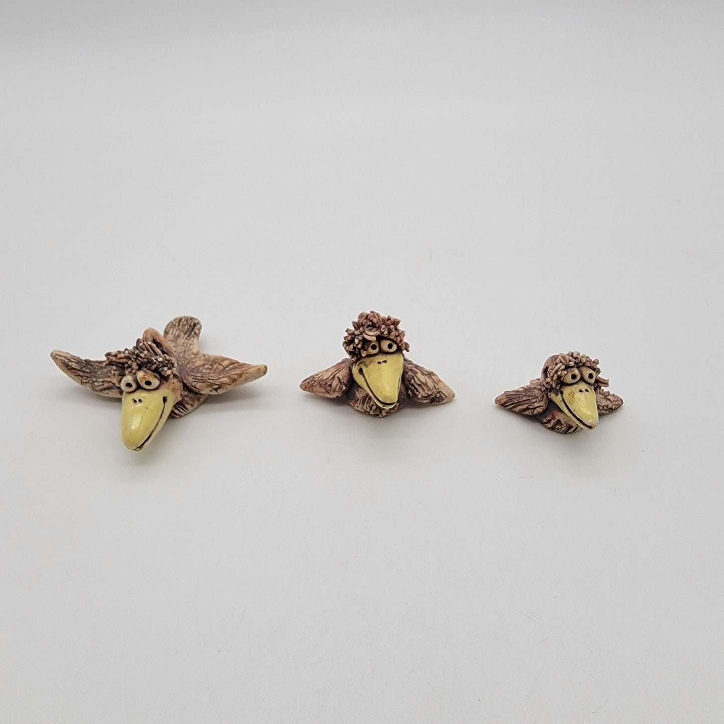 Wild Earth Whimsical Art Pottery Bird Family Of 3 Sculptures