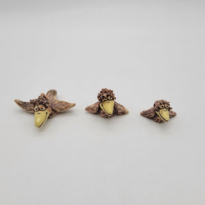 Wild Earth Whimsical Art Pottery Bird Family Of 3 Sculptures