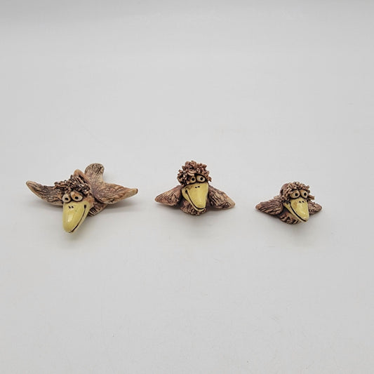Wild Earth Whimsical Art Pottery Bird Family Of 3 Sculptures