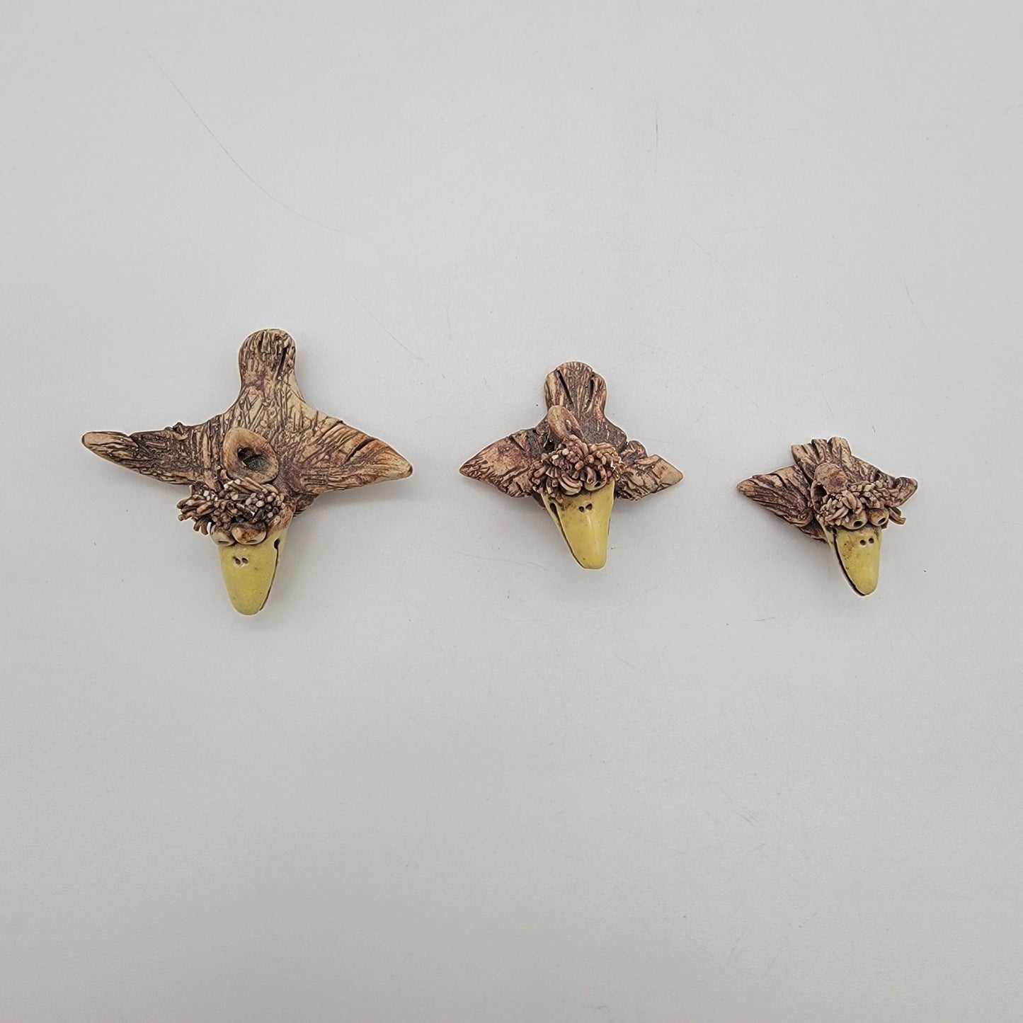 Wild Earth Whimsical Art Pottery Bird Family Of 3 Sculptures