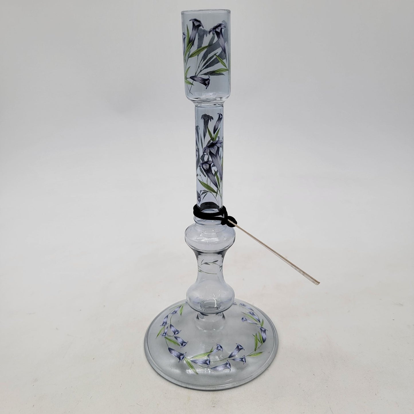 Handblown Glass Taper Candle Holder With Floral Design by gbs