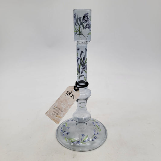 Handblown Glass Taper Candle Holder With Floral Design by gbs