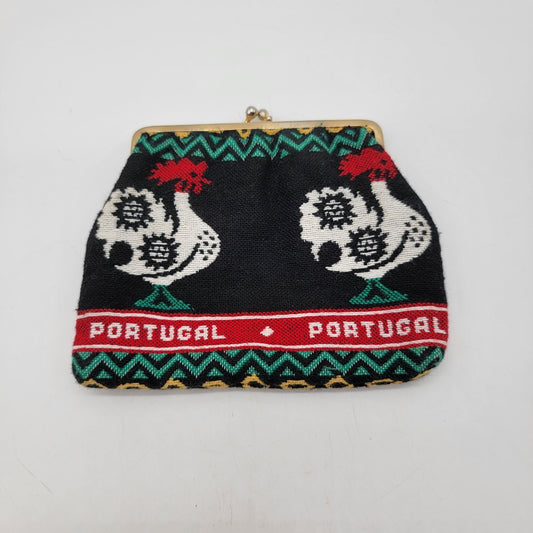 Vintage Portugal Rooster Woven Tapestry Clutch Purse