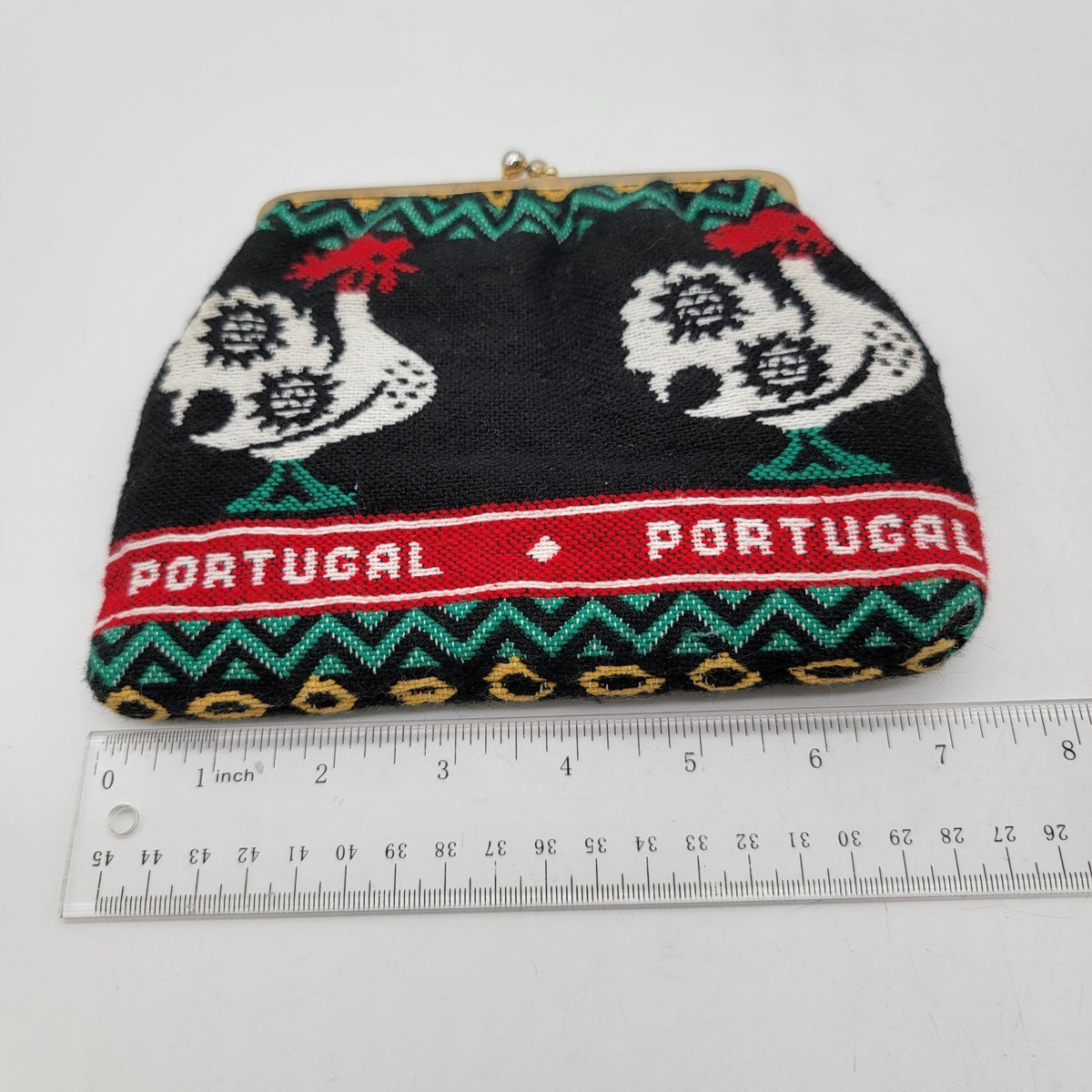 Vintage Portugal Rooster Woven Tapestry Clutch Purse