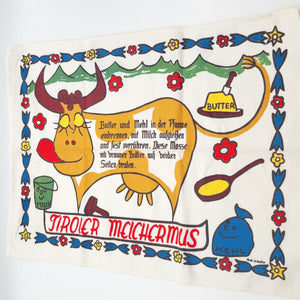 Vintage Tyrolean Recipe Tea Towel With Cow Design Made In Austria