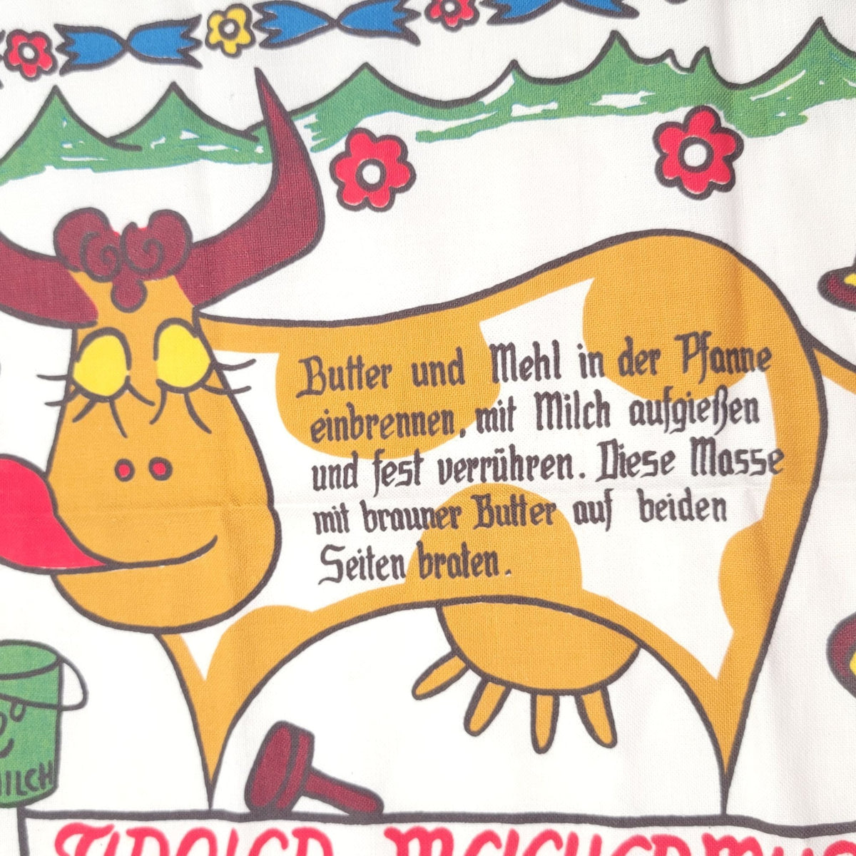 Vintage Tyrolean Recipe Tea Towel With Cow Design Made In Austria