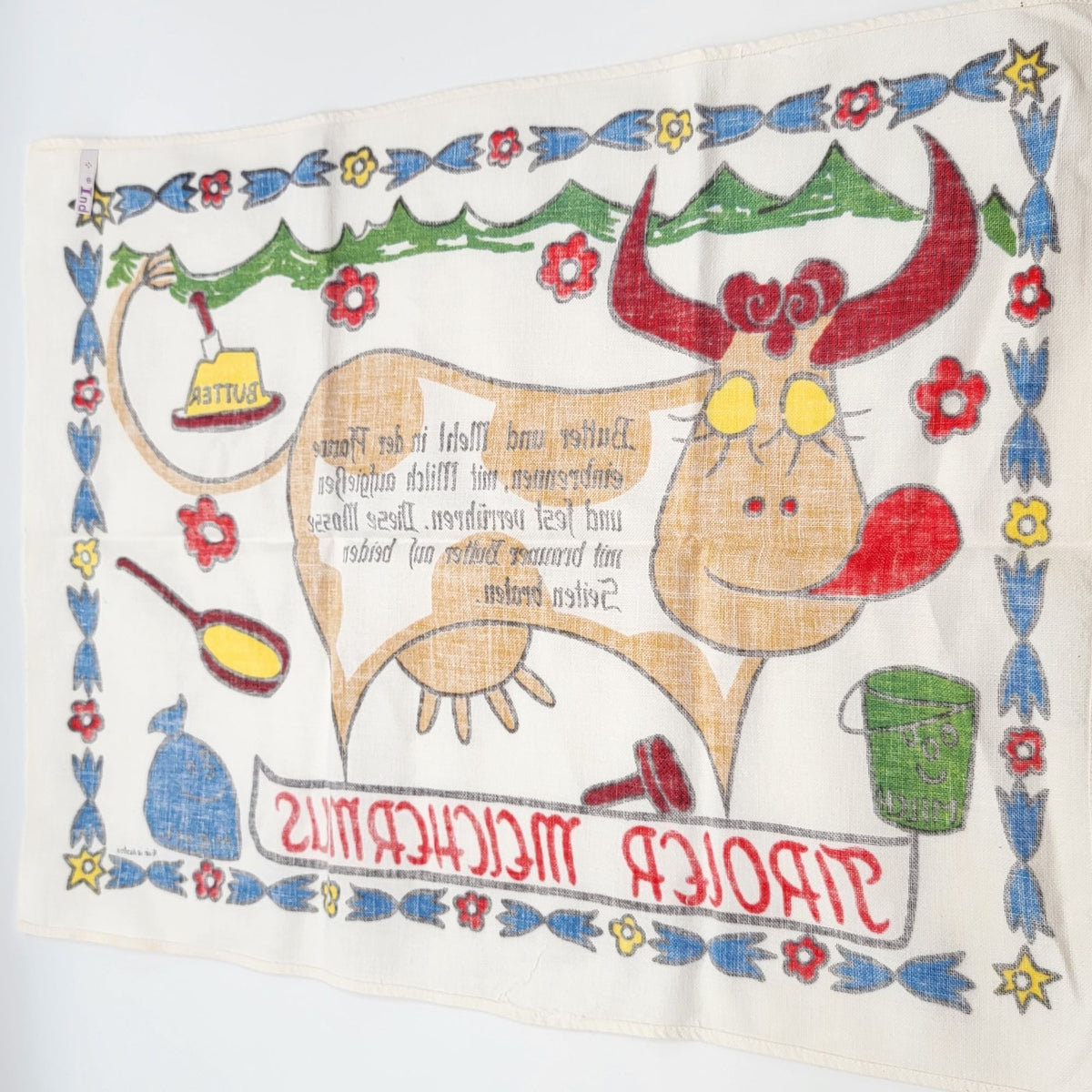 Vintage Tyrolean Recipe Tea Towel With Cow Design Made In Austria