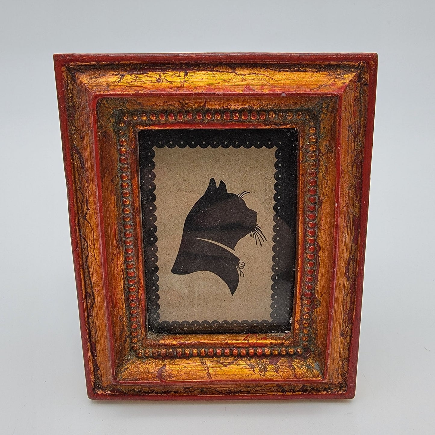 Black Cat Silhouette Folk Art in Rustic Gold Frame