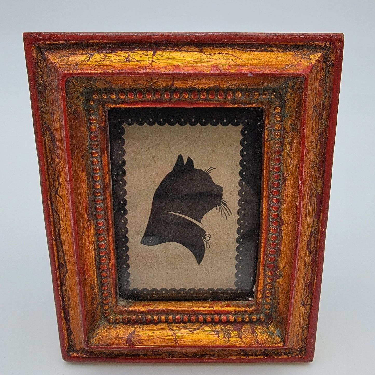 Black Cat Silhouette Folk Art in Rustic Gold Frame