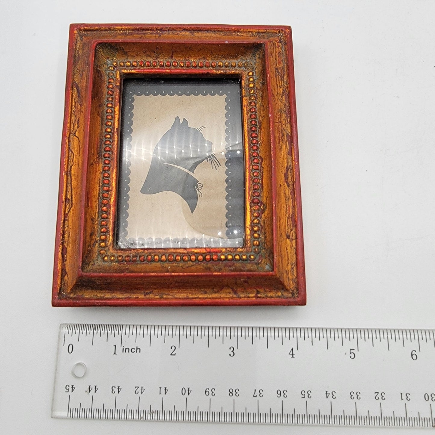 Black Cat Silhouette Folk Art in Rustic Gold Frame