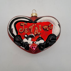 1998 Looney Tunes Christopher Radko Pepe Le Pew Je'Taime Heart Glass Ornament With Box