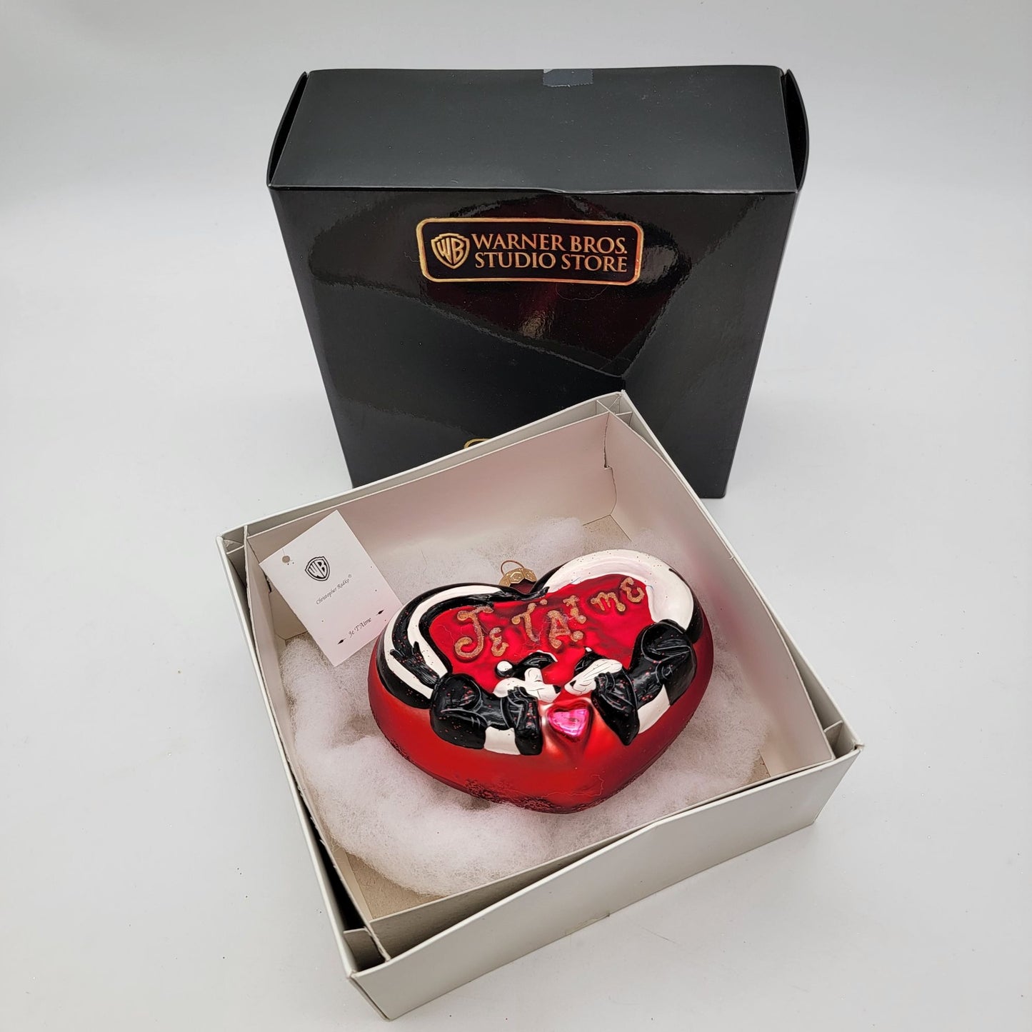 1998 Looney Tunes Christopher Radko Pepe Le Pew Je'Taime Heart Glass Ornament With Box