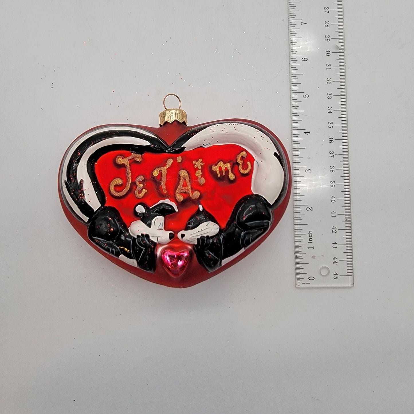 1998 Looney Tunes Christopher Radko Pepe Le Pew Je'Taime Heart Glass Ornament With Box