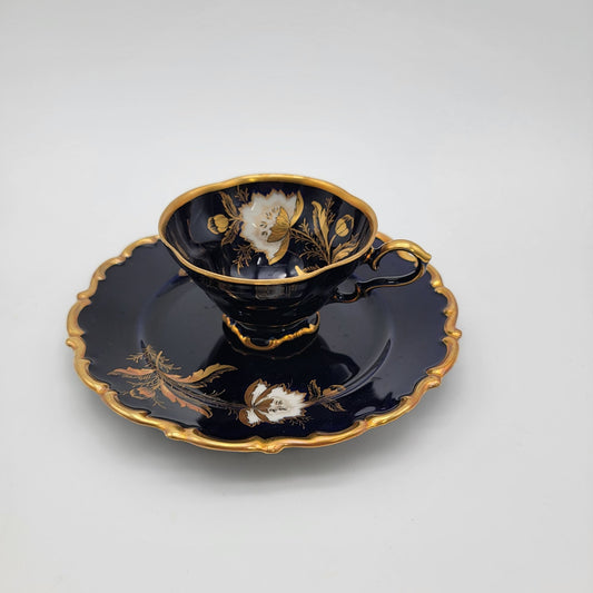 Lindner Kueps Bavaria Echt Cobalt Porcelain Cup Saucer and Plate