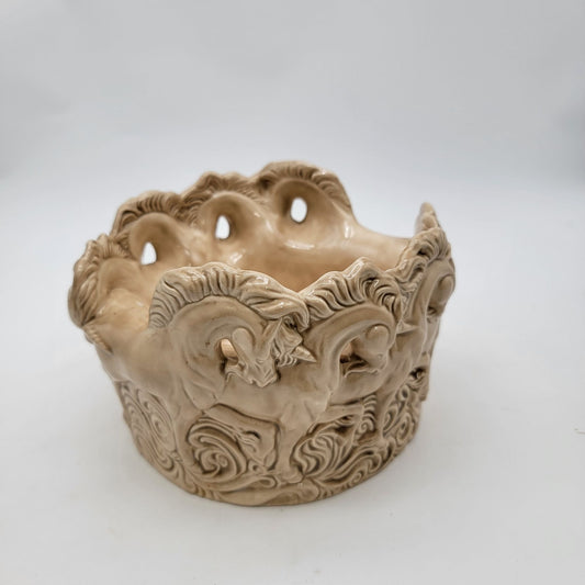 Vintage Holland Mold Ceramic Unicorn Planter With Intricate Relief Design