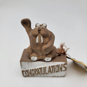 The Clay Menagerie By Pottery Craft "Igor Beaver" Congratulations Vintage Sculpture