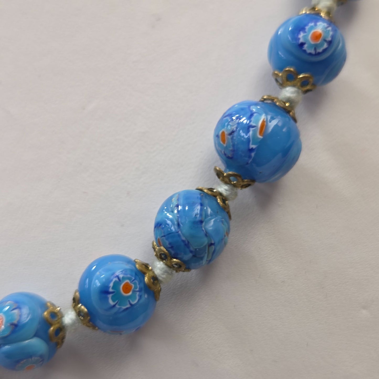 Vintage Venetian Millefiori Blue Glass Beaded Necklace