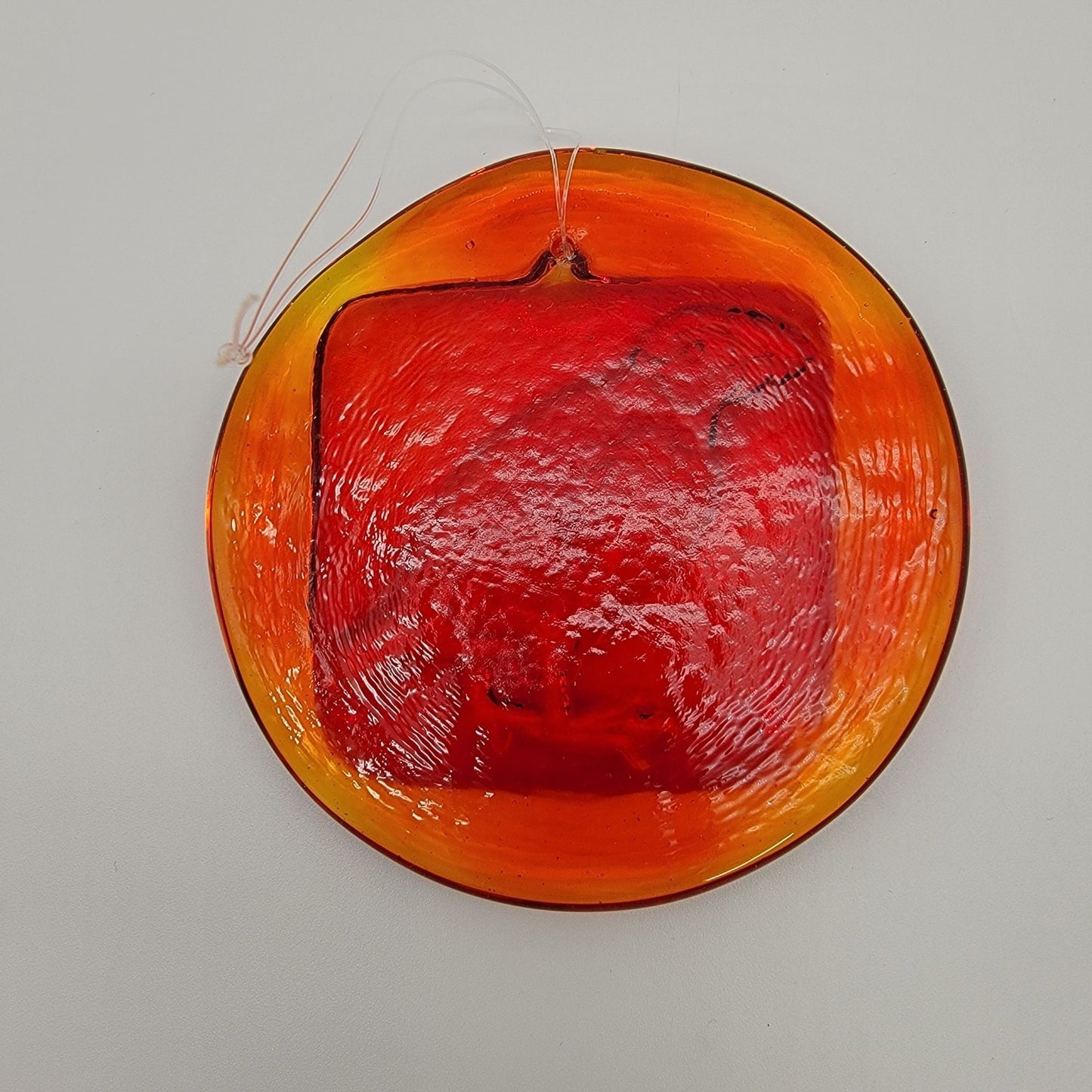 Blenko Glass Amberina Puffin Bird Round Sun Catcher
