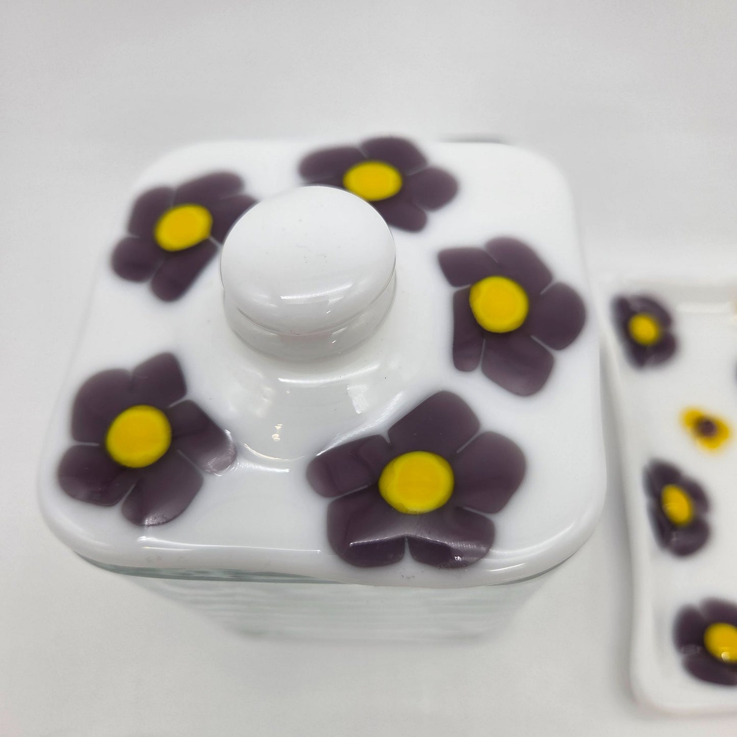 Fused Glass Bathroom Dresser Set Purple Orange Daisy