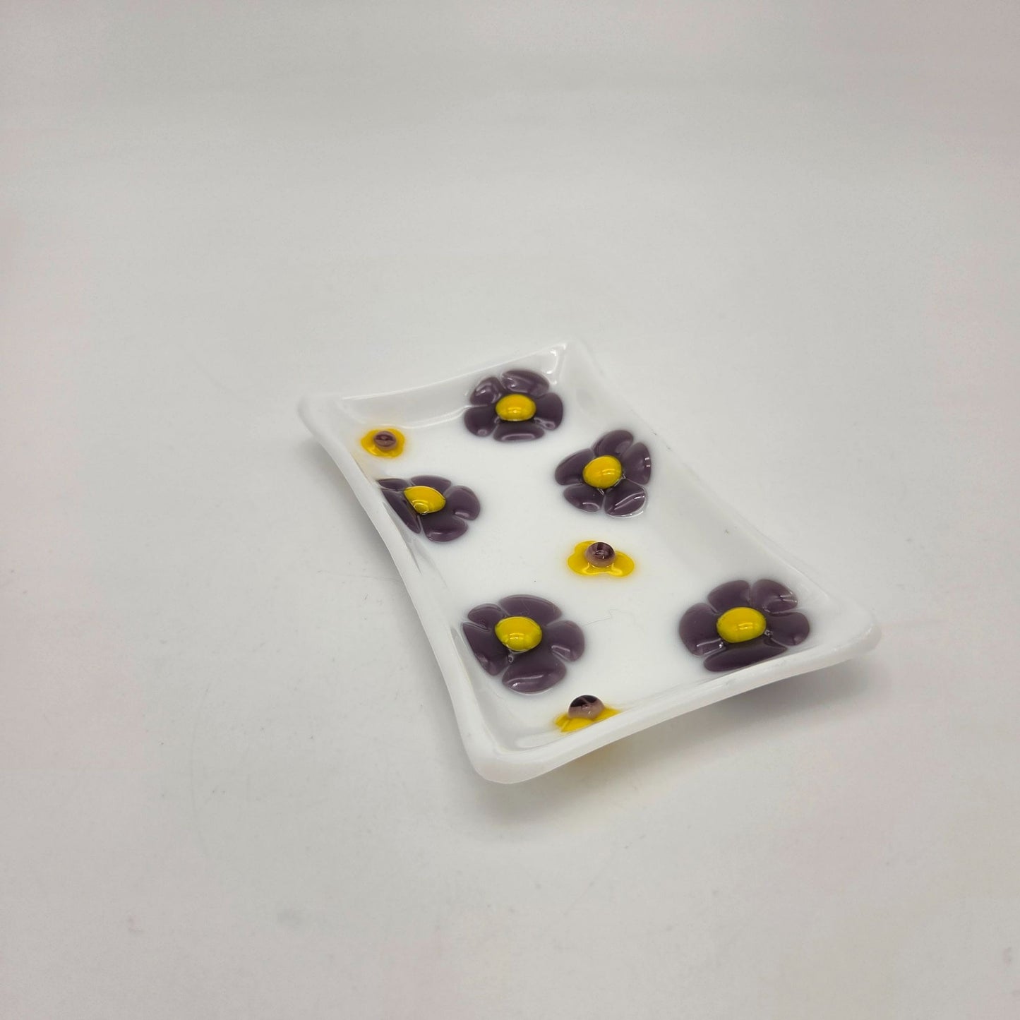 Fused Glass Bathroom Dresser Set Purple Orange Daisy