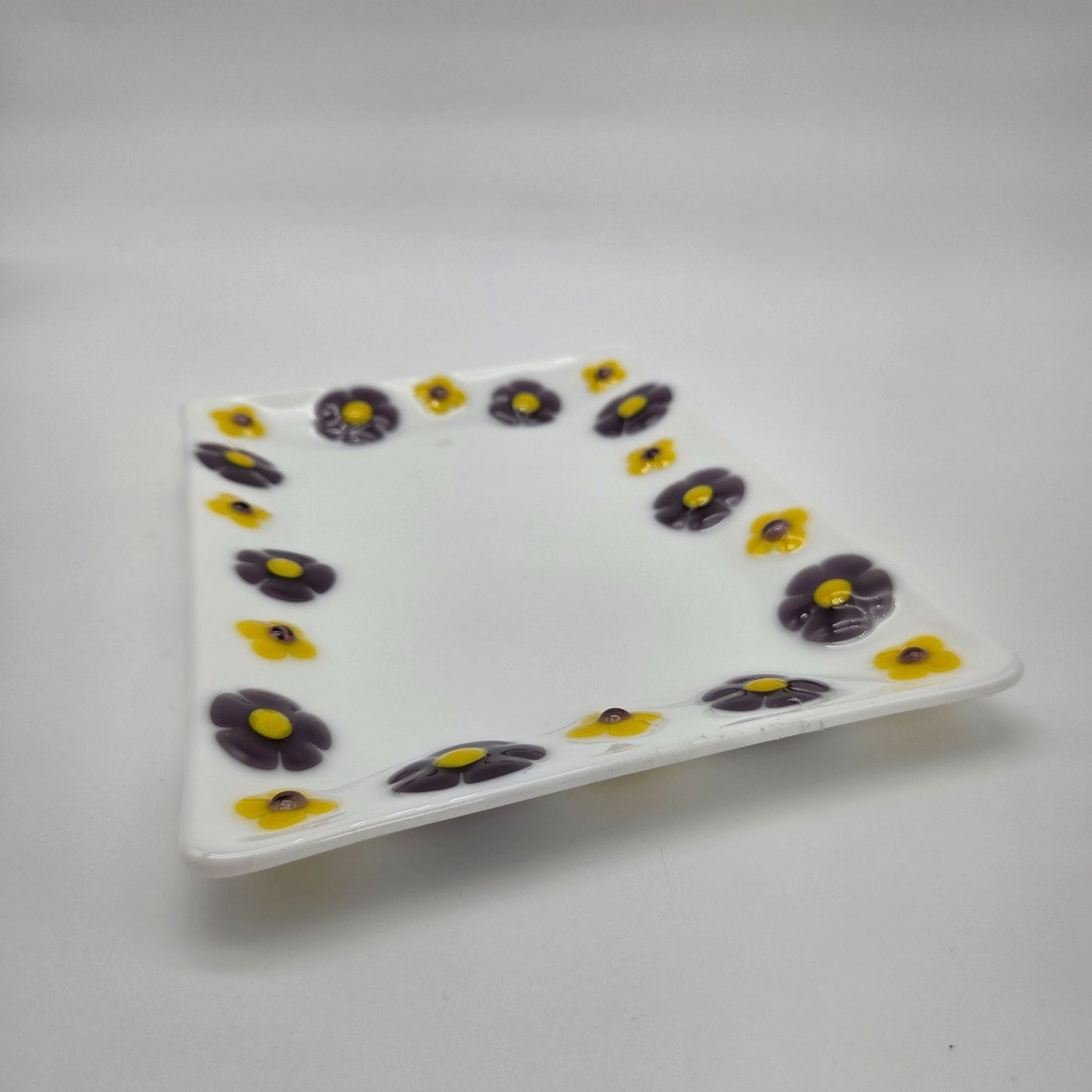 Fused Glass Bathroom Dresser Set Purple Orange Daisy