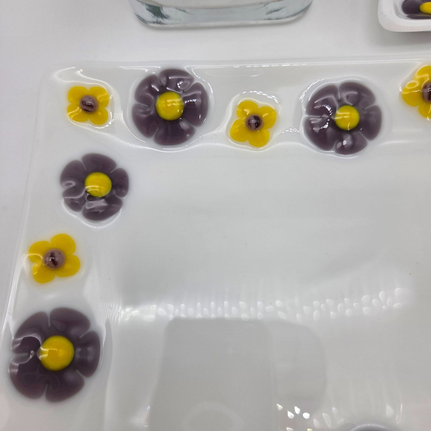 Fused Glass Bathroom Dresser Set Purple Orange Daisy