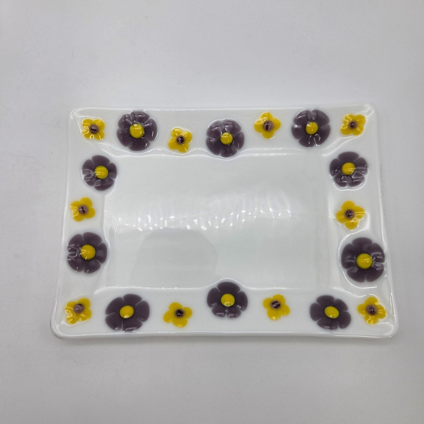 Fused Glass Bathroom Dresser Set Purple Orange Daisy