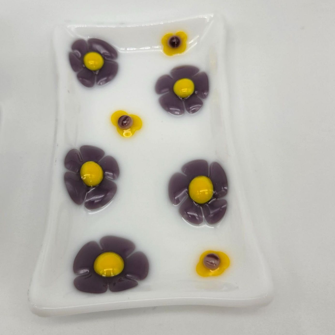 Fused Glass Bathroom Dresser Set Purple Orange Daisy