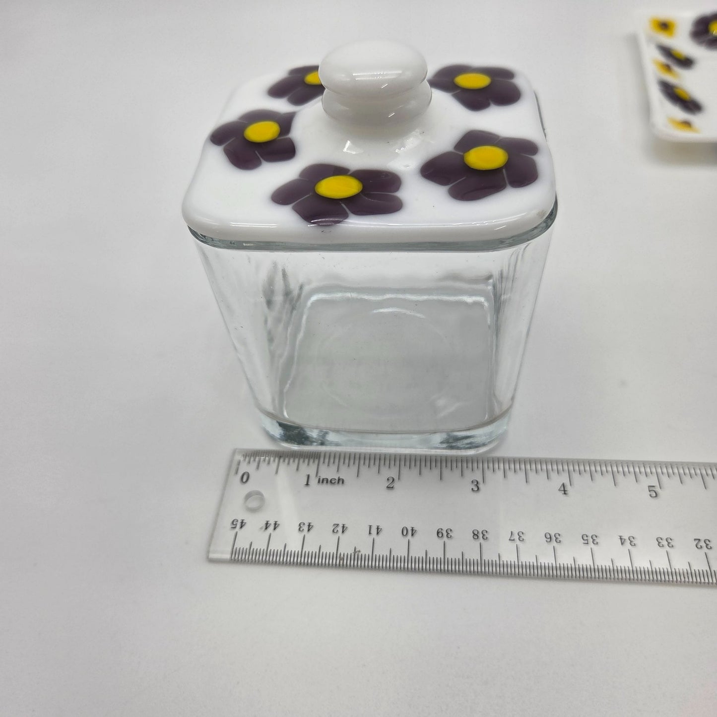 Fused Glass Bathroom Dresser Set Purple Orange Daisy