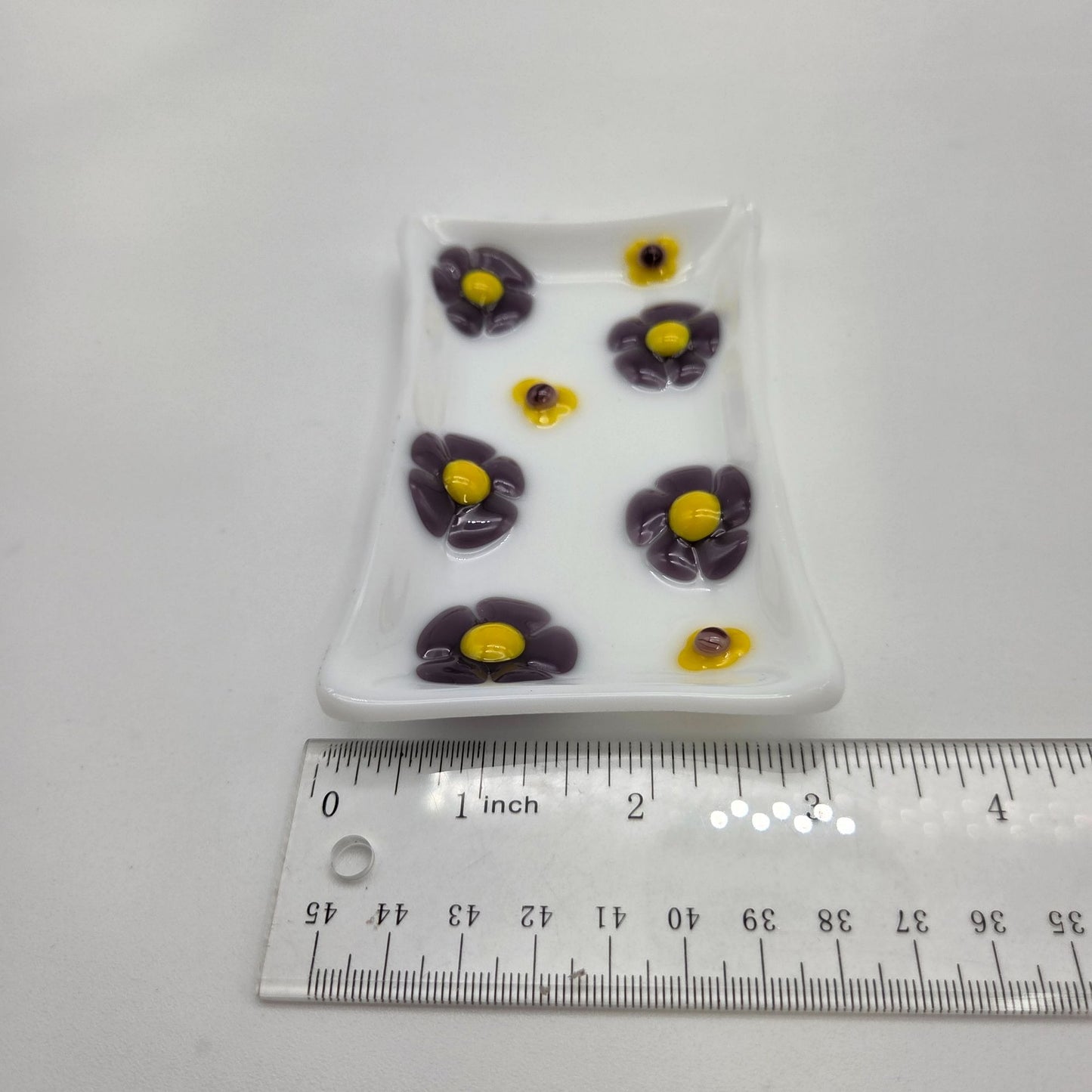 Fused Glass Bathroom Dresser Set Purple Orange Daisy