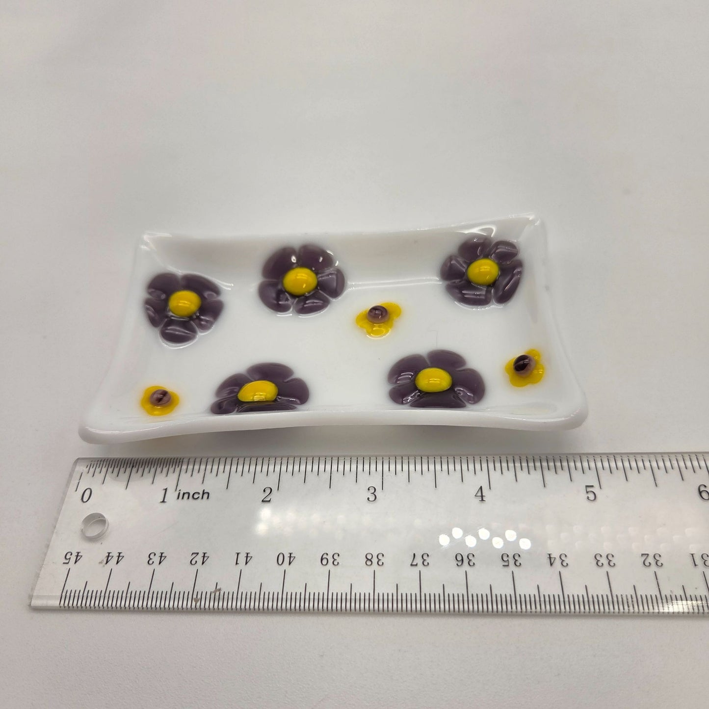 Fused Glass Bathroom Dresser Set Purple Orange Daisy