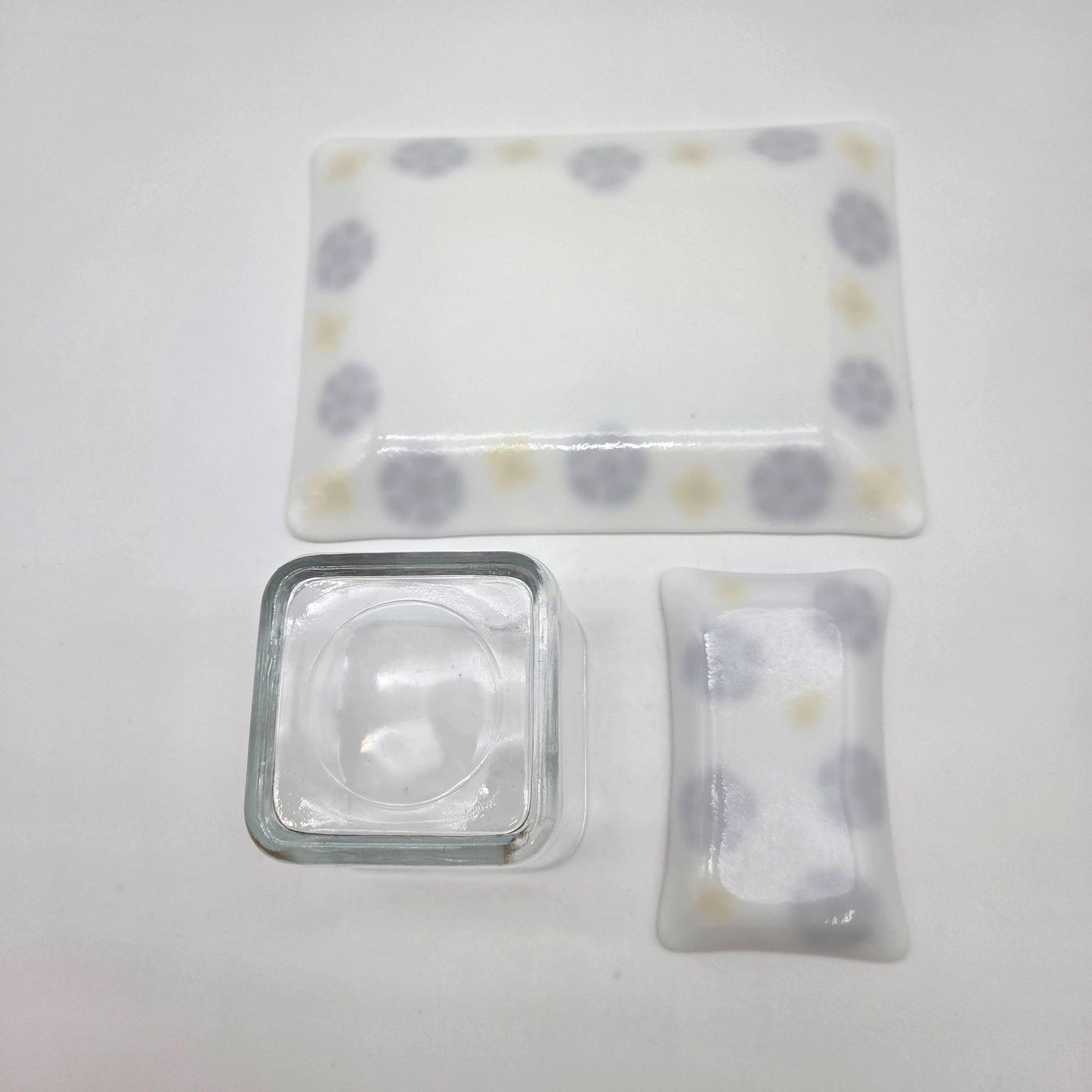 Fused Glass Bathroom Dresser Set Purple Orange Daisy