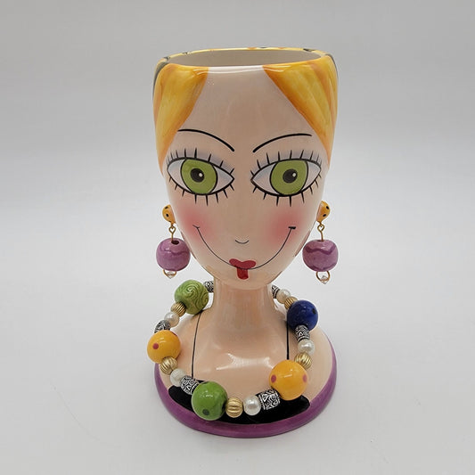Whimsical Sugar High Social Lady Head Vase By Babs Keller