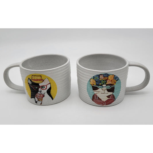 West Elm Pottery Tuxedo Cats Coffee Soup Mugs Set Of 2