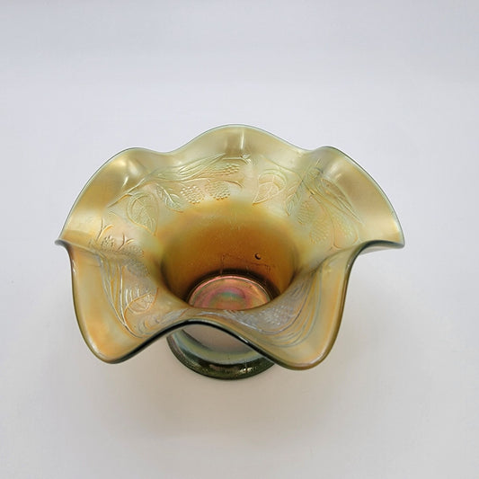 Vintage Fenton Carnival Glass Blackberry Spray Green Bon Bon Hat Candy Dish