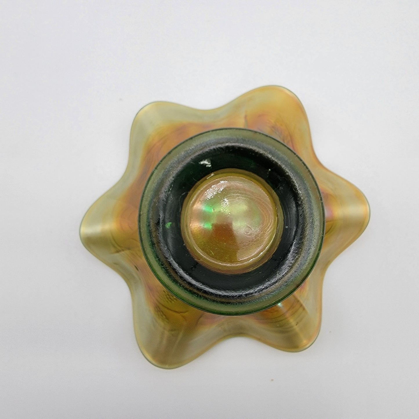 Vintage Fenton Carnival Glass Blackberry Spray Green Bon Bon Hat Candy Dish