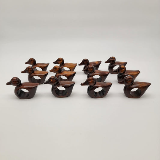 Vintage Wooden Duck Napkin Rings Set Of 12