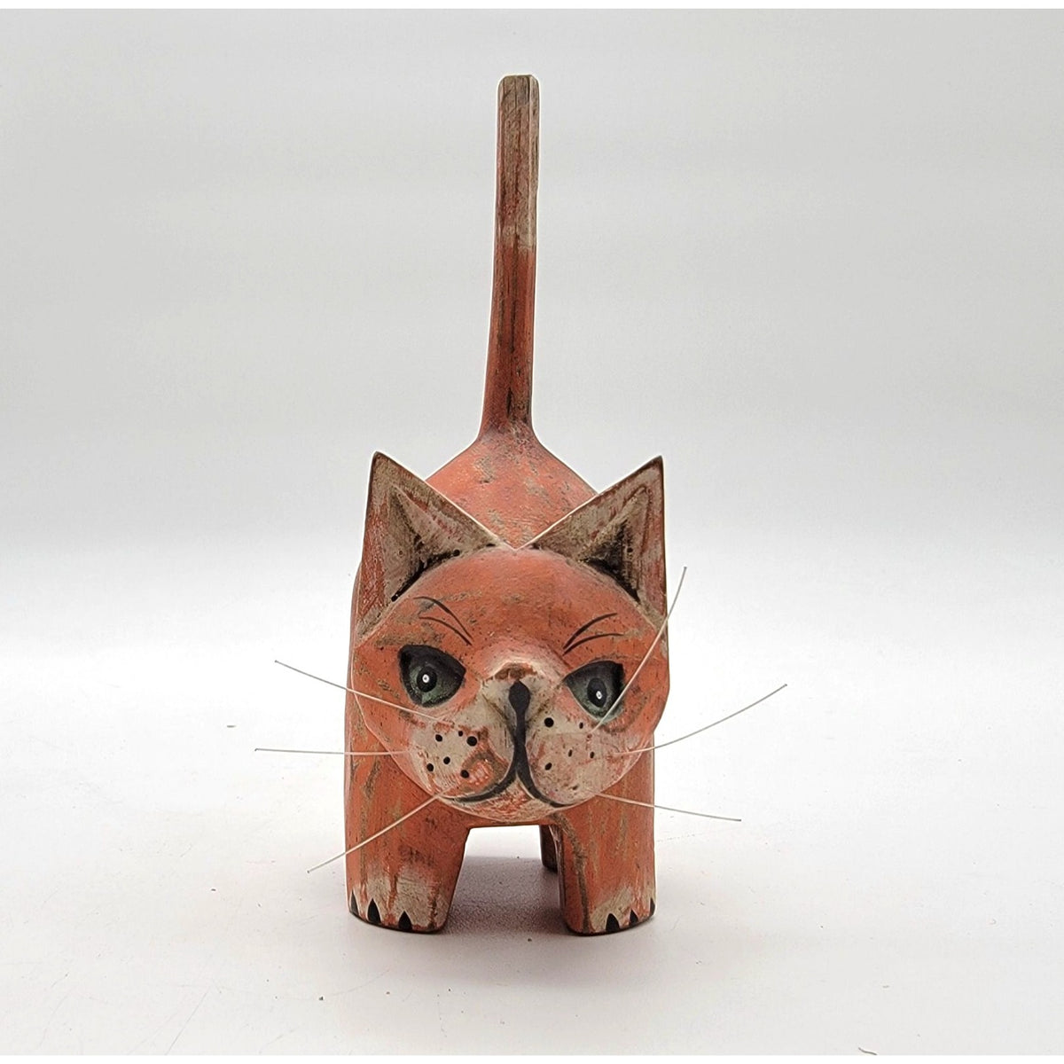 Vintage Folk Art Wood Cat Figurine
