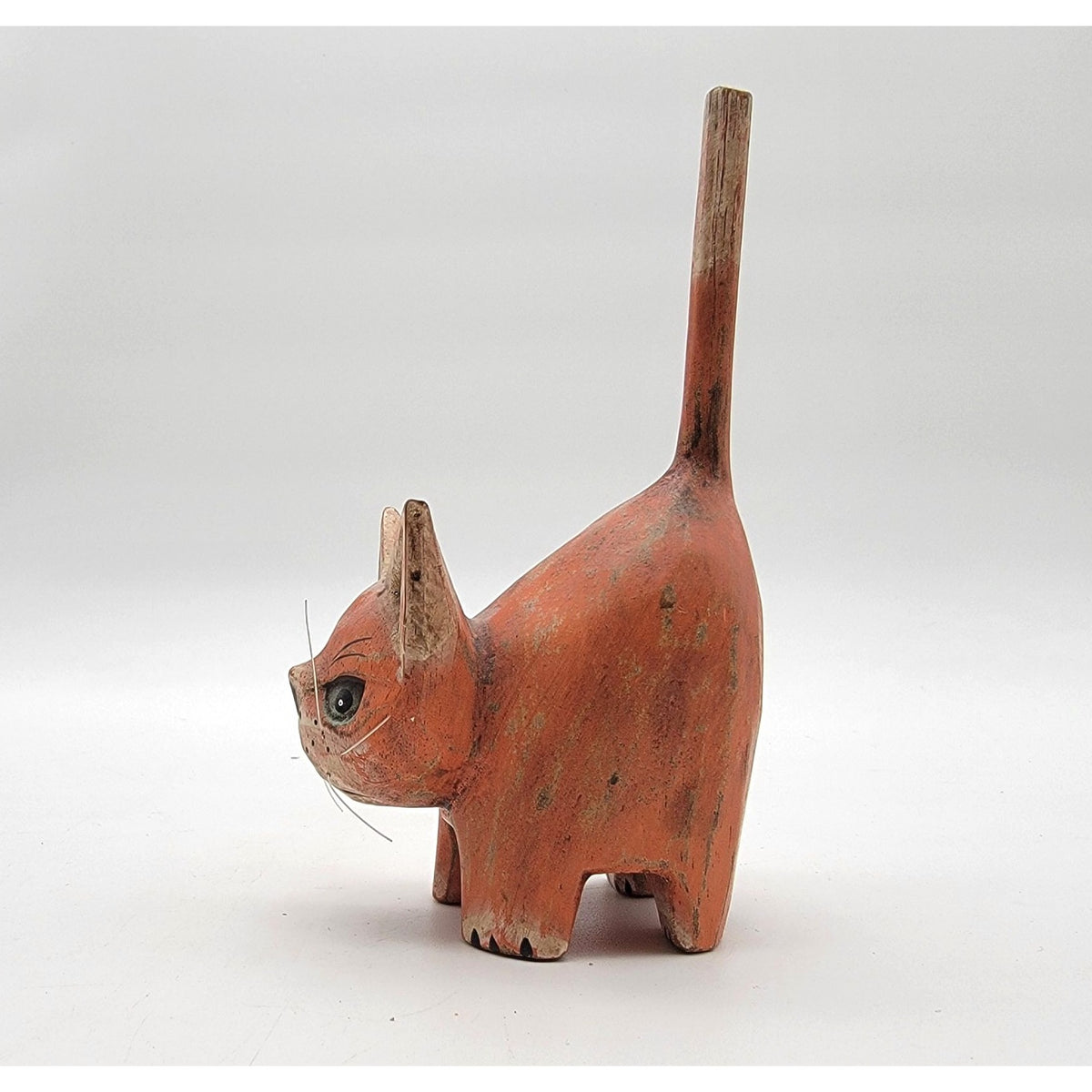 Vintage Folk Art Wood Cat Figurine