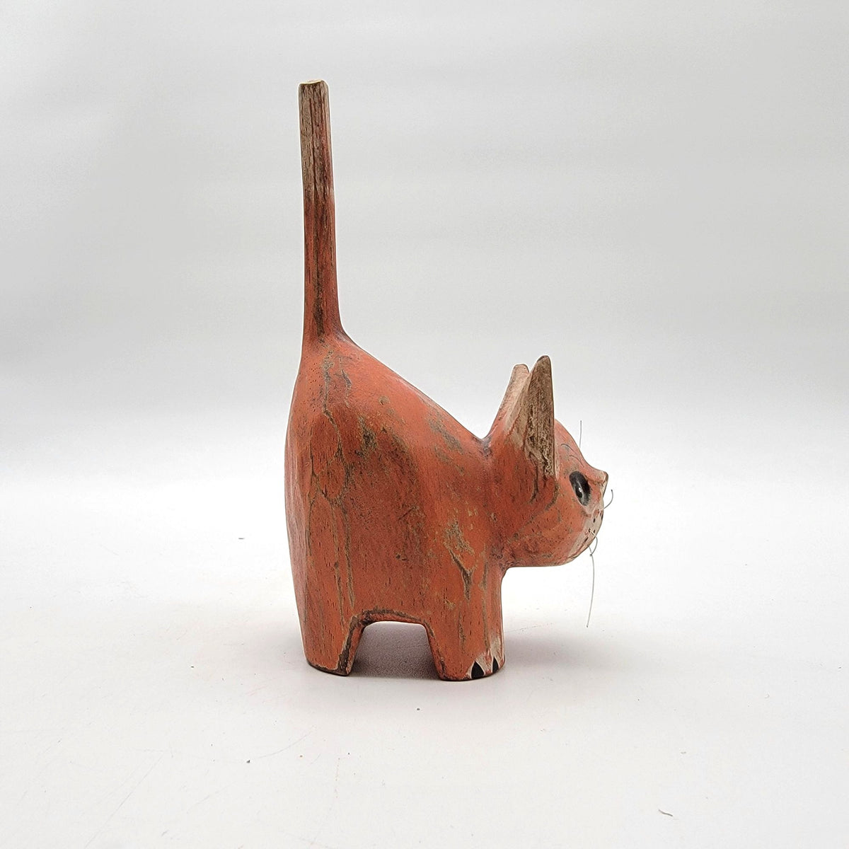 Vintage Folk Art Wood Cat Figurine