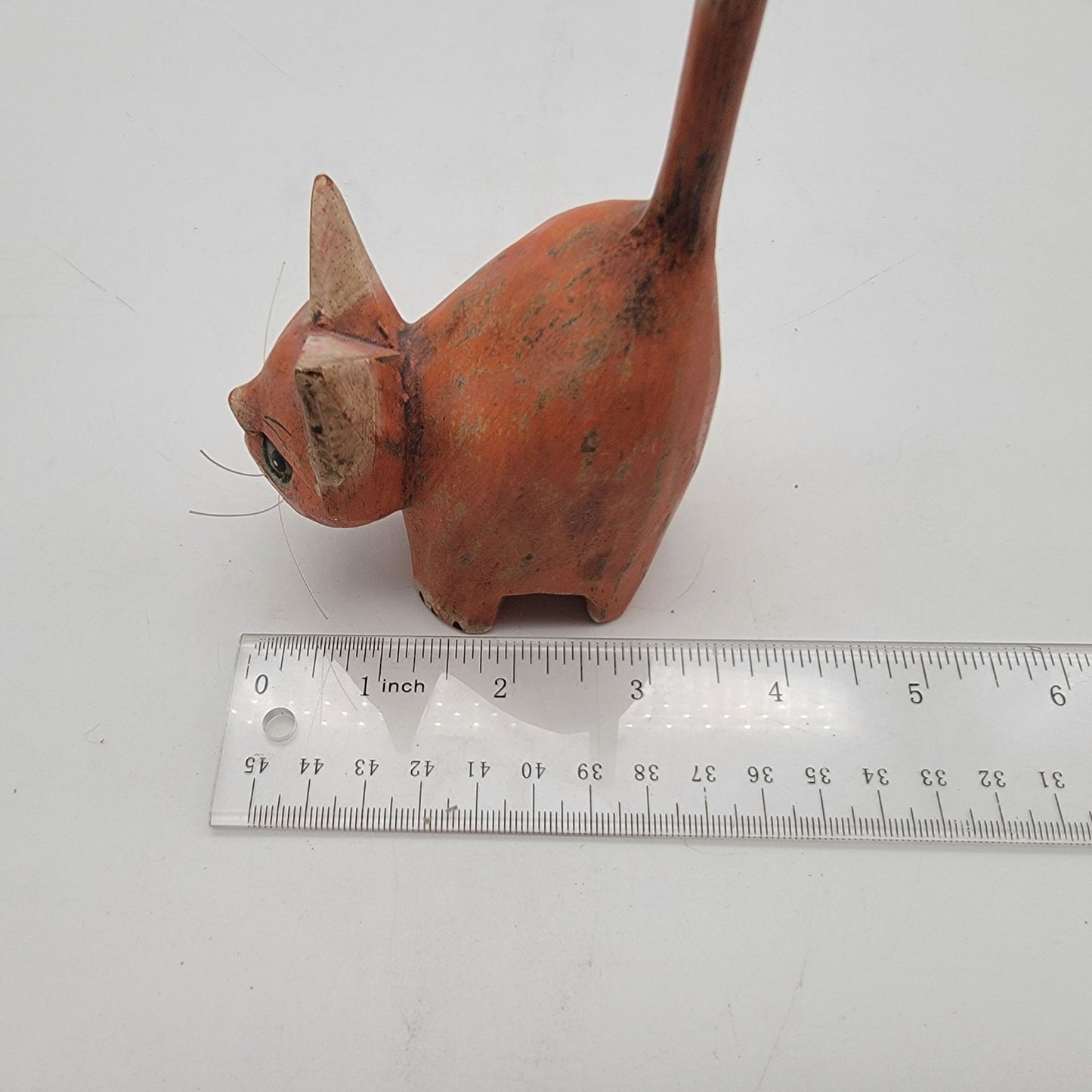 Vintage Folk Art Wood Cat Figurine
