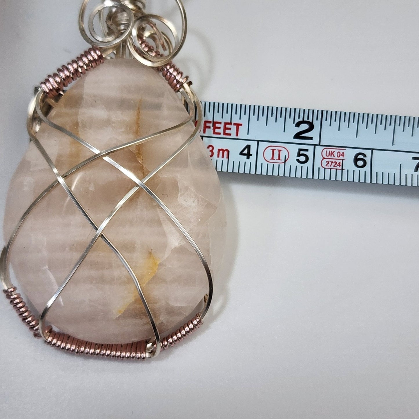 Artisan Copper Wire Wrapped Rose Quartz Gemstone Cabochon Pendant