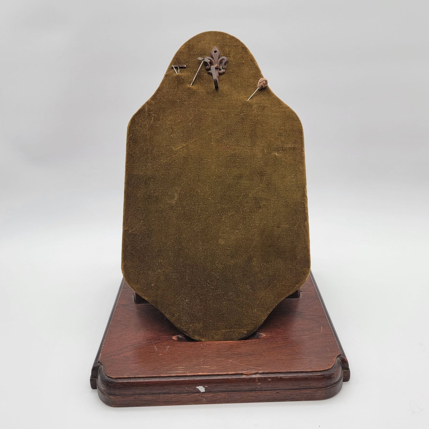 Hollywood Regency Green Velvet Jewelry Display With Dark Wood Stand
