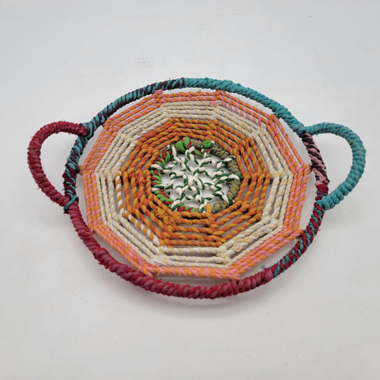 Handwoven Multicolor Octagonal Basket With Handles