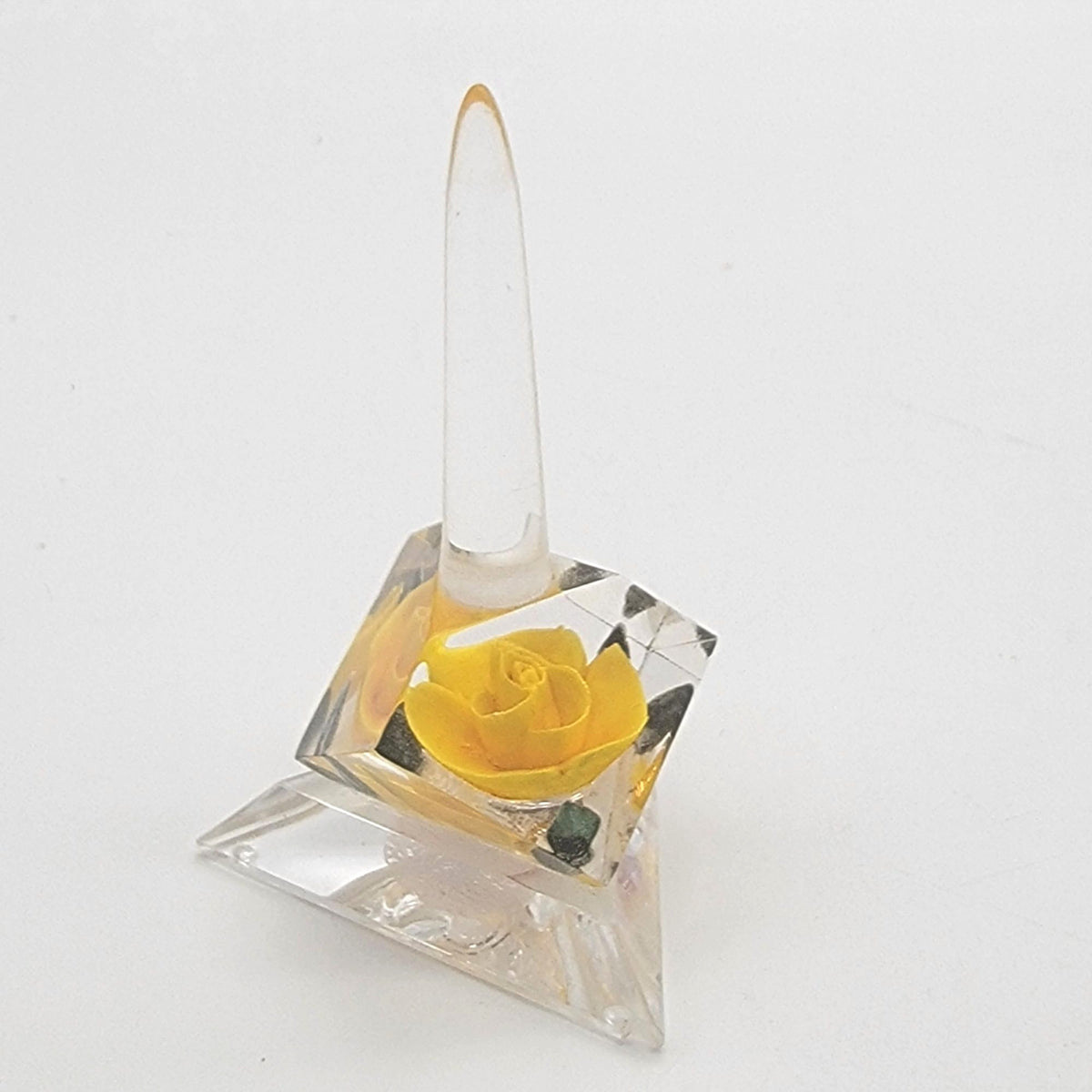 Vintage Lucite Yellow Rose Ring Holder